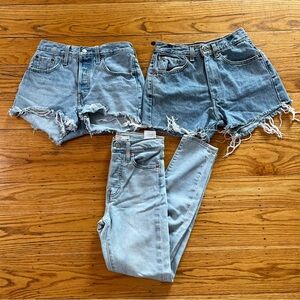 Levi’s Denim 501s 550s Shorts and Wedgie Skinny Jean Bundle Size 25